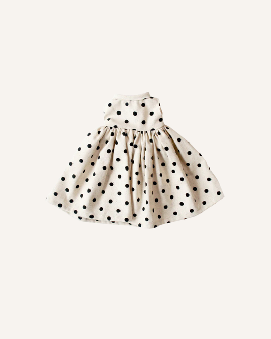 ALIMROSE LARGE DOLL DRESS - BLACK LINEN SPOT