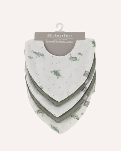 LITTLE BAMBOO - BAMBOO MUSLIN BIBS 5PK - TURTLE BAY