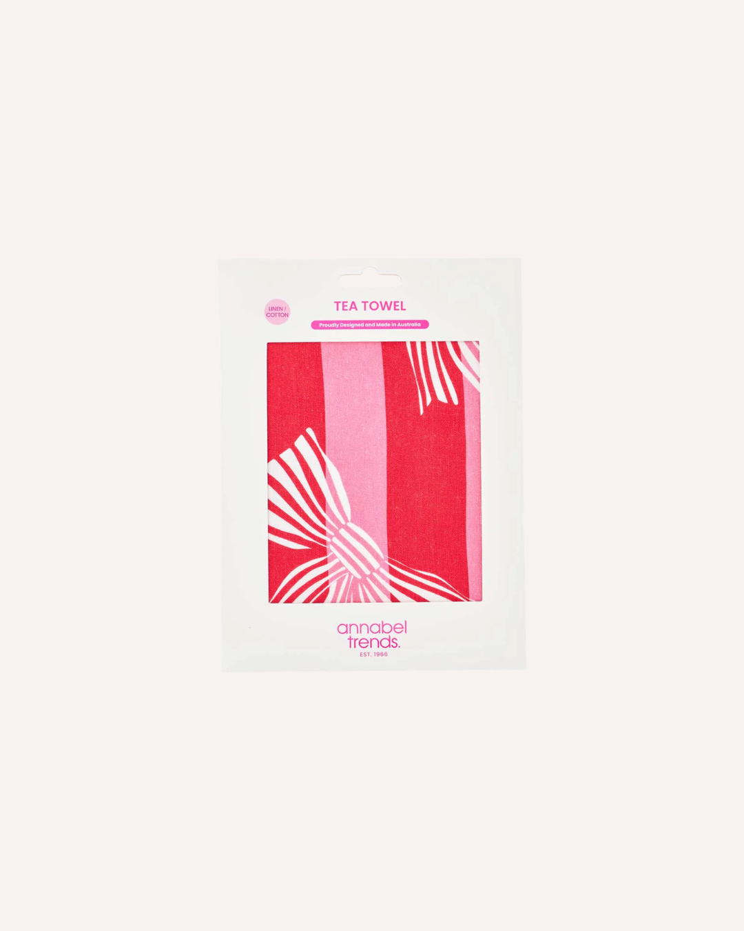 ANNABEL TRENDS - COTTON TEA TOWEL - RED STRIPE BOW