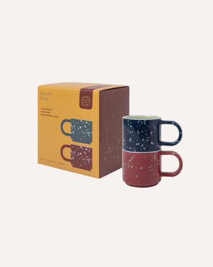 HERE'S HOW - THE SIMON CERAMIC ESPRESSO CUPS - NAVY/BURGUNDY