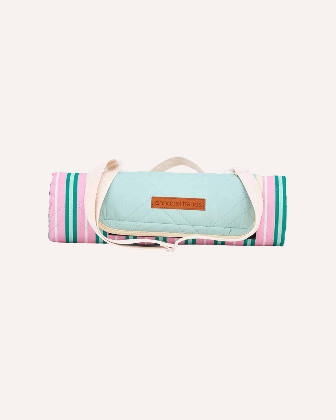 ANNABEL TRENDS - ROUND PICNIC MAT - PINK AND GREEN STRIPE