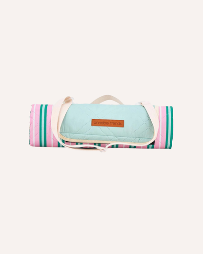 ANNABEL TRENDS - ROUND PICNIC MAT - PINK AND GREEN STRIPE