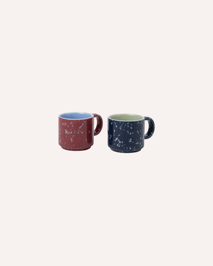 HERE'S HOW - THE SIMON CERAMIC ESPRESSO CUPS - NAVY/BURGUNDY
