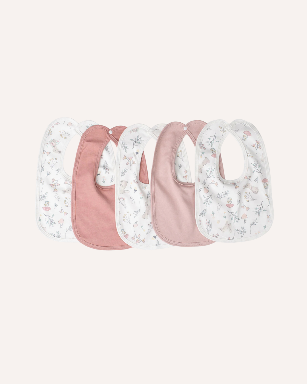 LITTLE BAMBOO - COTTON JERSEY BIBS 5PK - PETAL