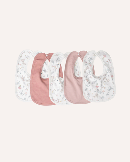LITTLE BAMBOO - COTTON JERSEY BIBS 5PK - PETAL