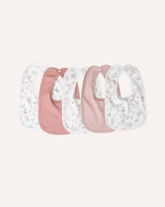 LITTLE BAMBOO - COTTON JERSEY BIBS 5PK - PETAL