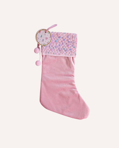 FESTIVE LAUREN HINKLEY SEQUIN STOCKING - PINK