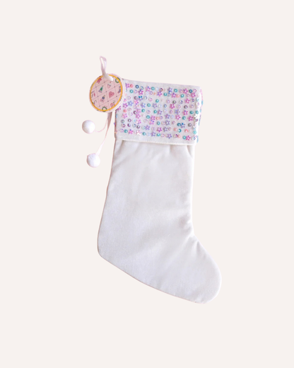 FESTIVE LAUREN HINKLEY SEQUIN STOCKING - WHITE