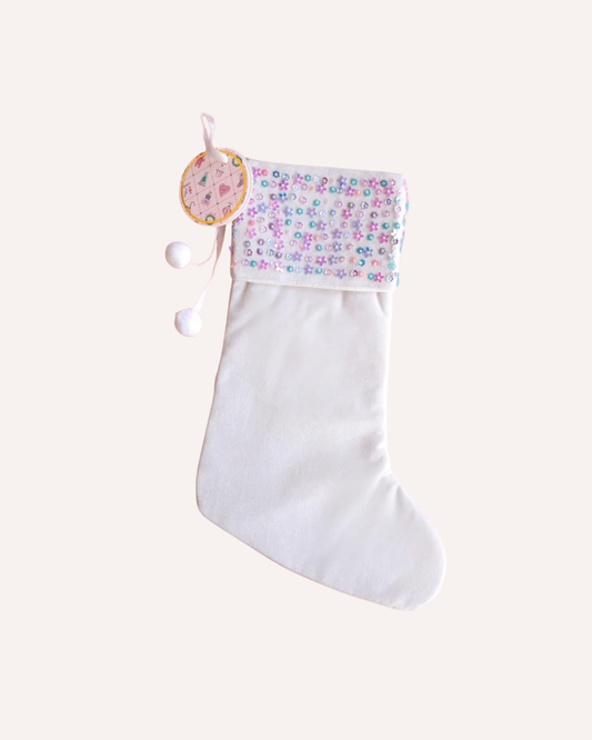 FESTIVE LAUREN HINKLEY SEQUIN STOCKING - WHITE