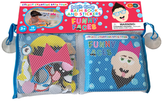 BUDDY & BARNEY COLOUR CHANGING BATH BOOK AND STICKERS - FUNNY FACES