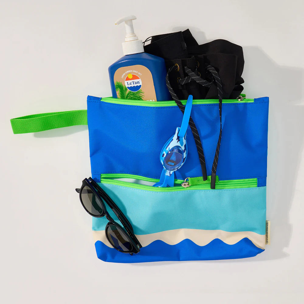ANNABEL TRENDS - DOUBLE ZIP BEACH POUCH - BLUE