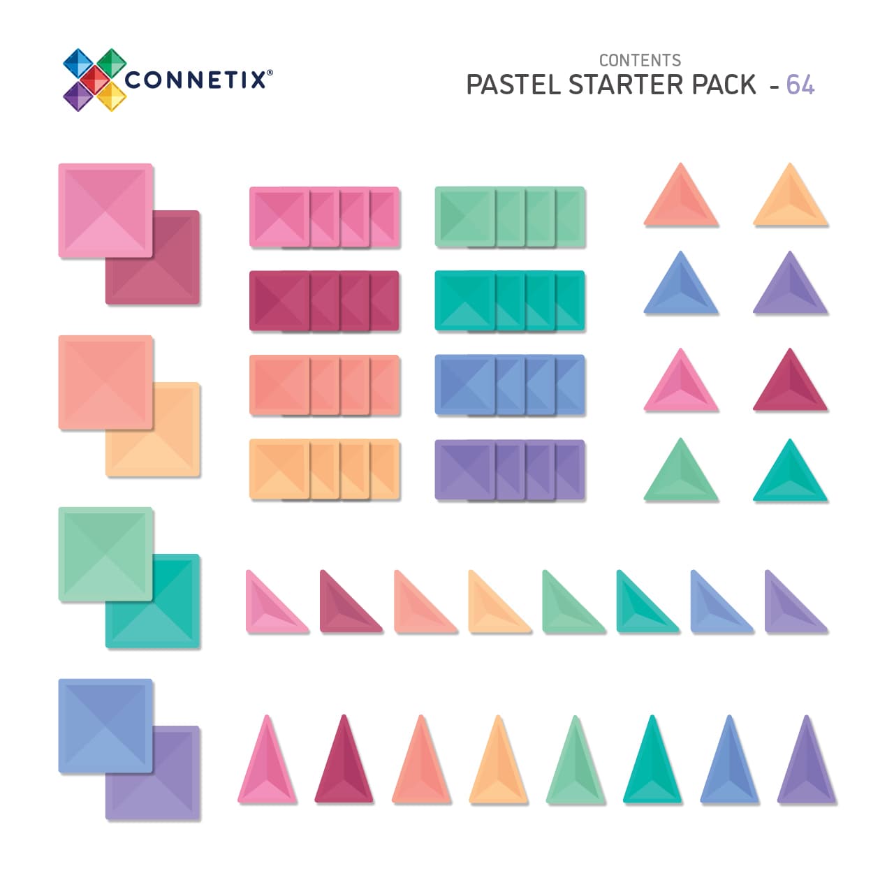 CONNETIX TILES - PASTEL STARTER PACK (64 Pieces)
