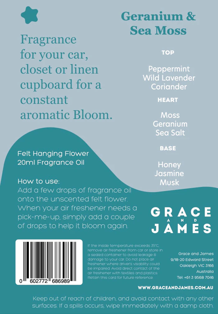 GRACE AND JAMES FELT AIR DIFFUSER - GERANIUM & SEA MOSS