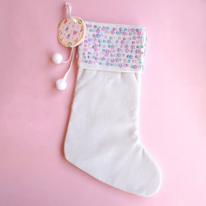 FESTIVE LAUREN HINKLEY SEQUIN STOCKING - WHITE