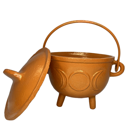 TRIPLE MOON CAST IRON CAULDRON - LARGE ORANGE