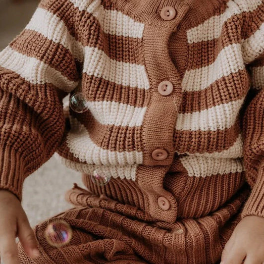 CHILD OF MINE - STRIPED CARDIGAN - CHOCOLATE