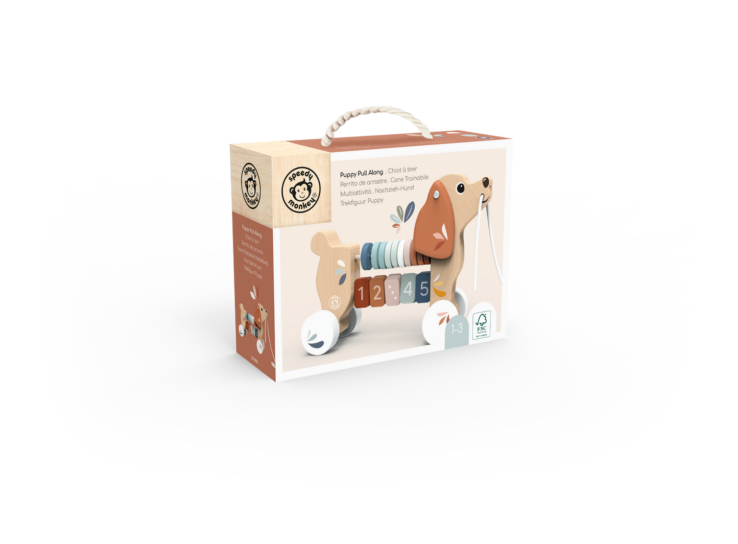 SPEEDY MONKEY WOODEN TOY - PUPPY PULL ALONG