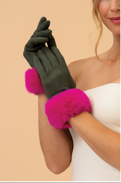 POWDERUK GLOVES - OLIVE & MAGENTA