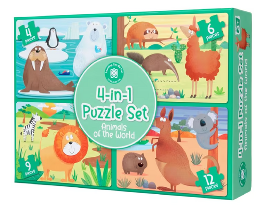 LEARNING CAN BE FUN - 4 IN 1 PUZZLE SET - ANIMALS OF THE WORLD