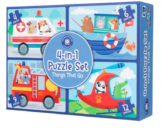 LEARNING CAN BE FUN - 4 IN 1 PUZZLE SET - THINGS THAT GO