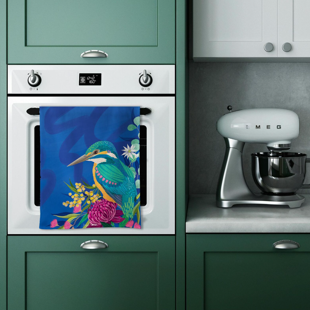 KITCHEN - MICROFIBRE TEA TOWEL - KINGFISHER