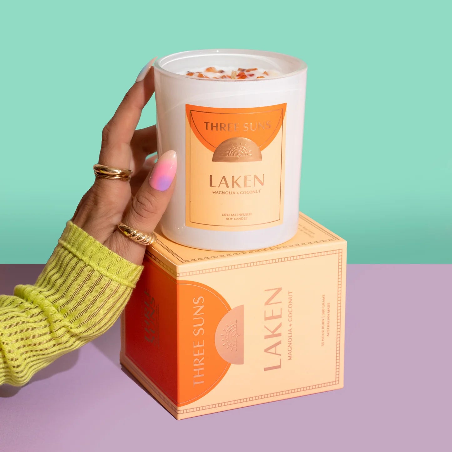 THREE SUNS CRYSTAL INFUSED CANDLE - LAKEN