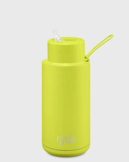 FRANK GREEN 1L CERAMIC DRINK BOTTLE WITH STRAW - NEON YELLOW