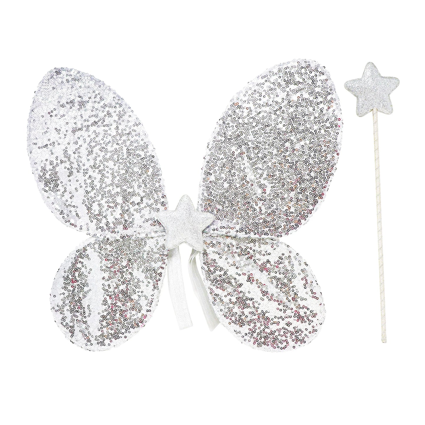 PINK POPPY - SILVER SEQUIN WINGS AND GLITTER STAR WAND SET