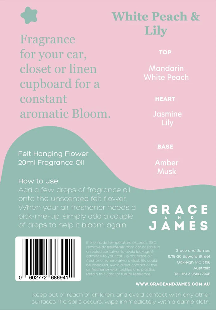 GRACE AND JAMES FELT AIR DIFFUSER - WILD PEACH & LILY