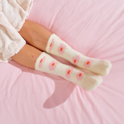 ANNABEL TRENDS - FUZZY BED SOCKS - FLOWER CREAM
