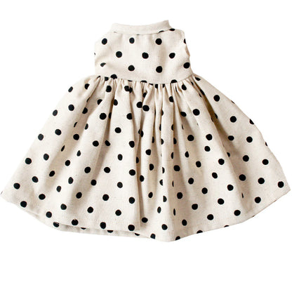 ALIMROSE LARGE DOLL DRESS - BLACK LINEN SPOT