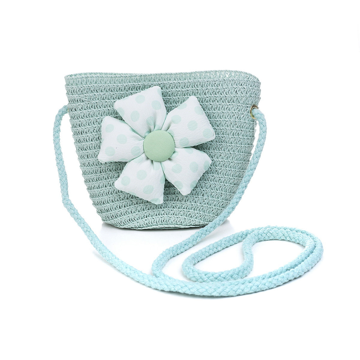 KID'S FLOWER STRAW BAG - MINT