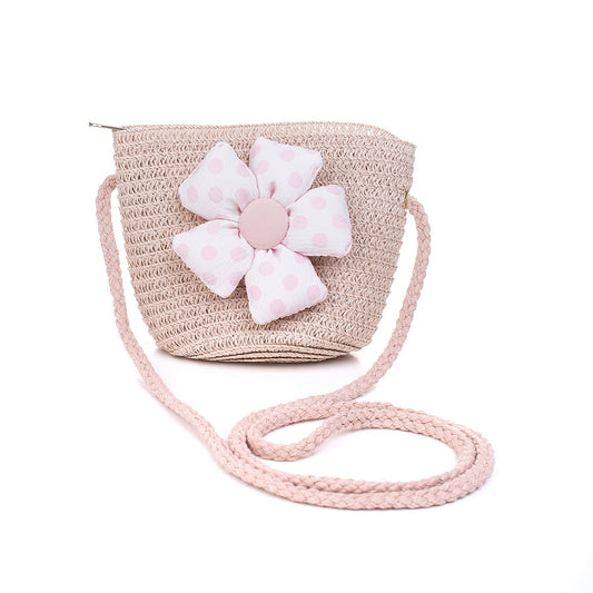 KID'S FLOWER STRAW BAG - PINK