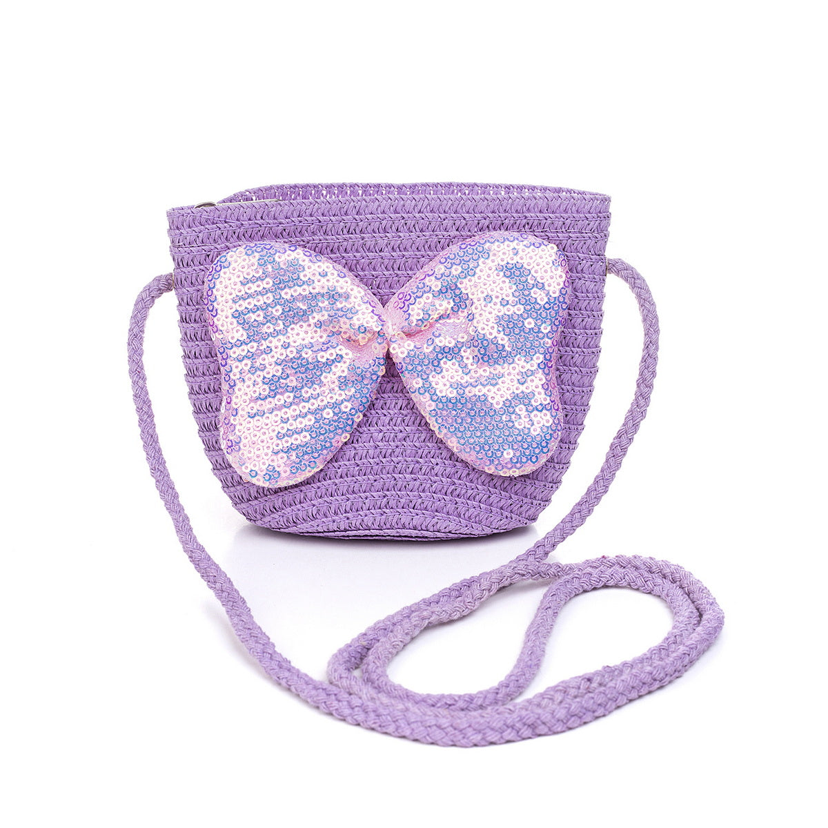 KID'S BUTTERFLY STRAW BAG - PURPLE