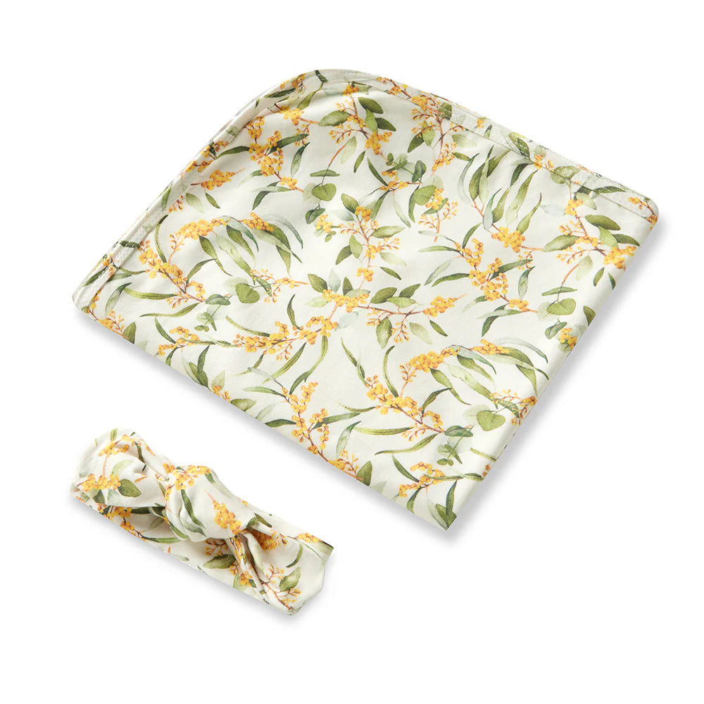 SNUGGLE HUNNY STRETCH COTTON BABY WRAP SET - GOLDEN WATTLE