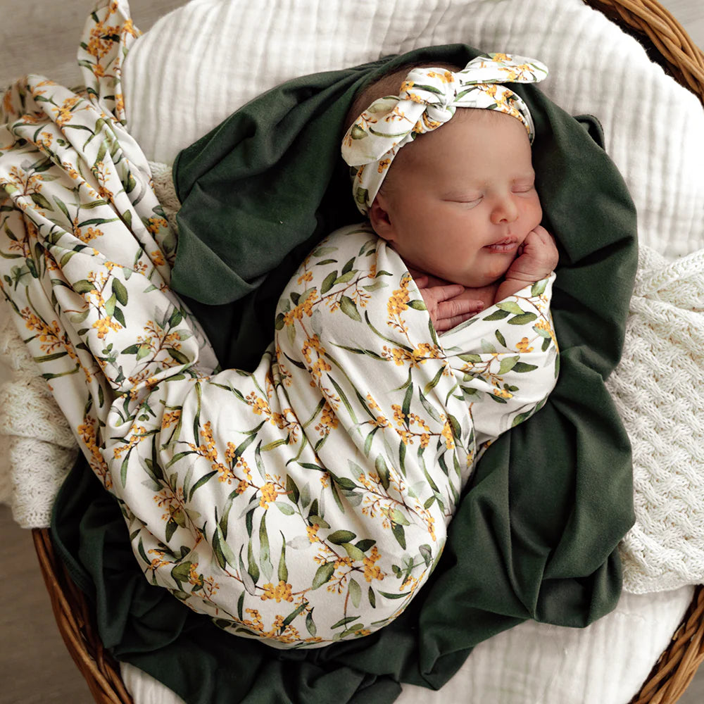 SNUGGLE HUNNY STRETCH COTTON BABY WRAP SET - GOLDEN WATTLE