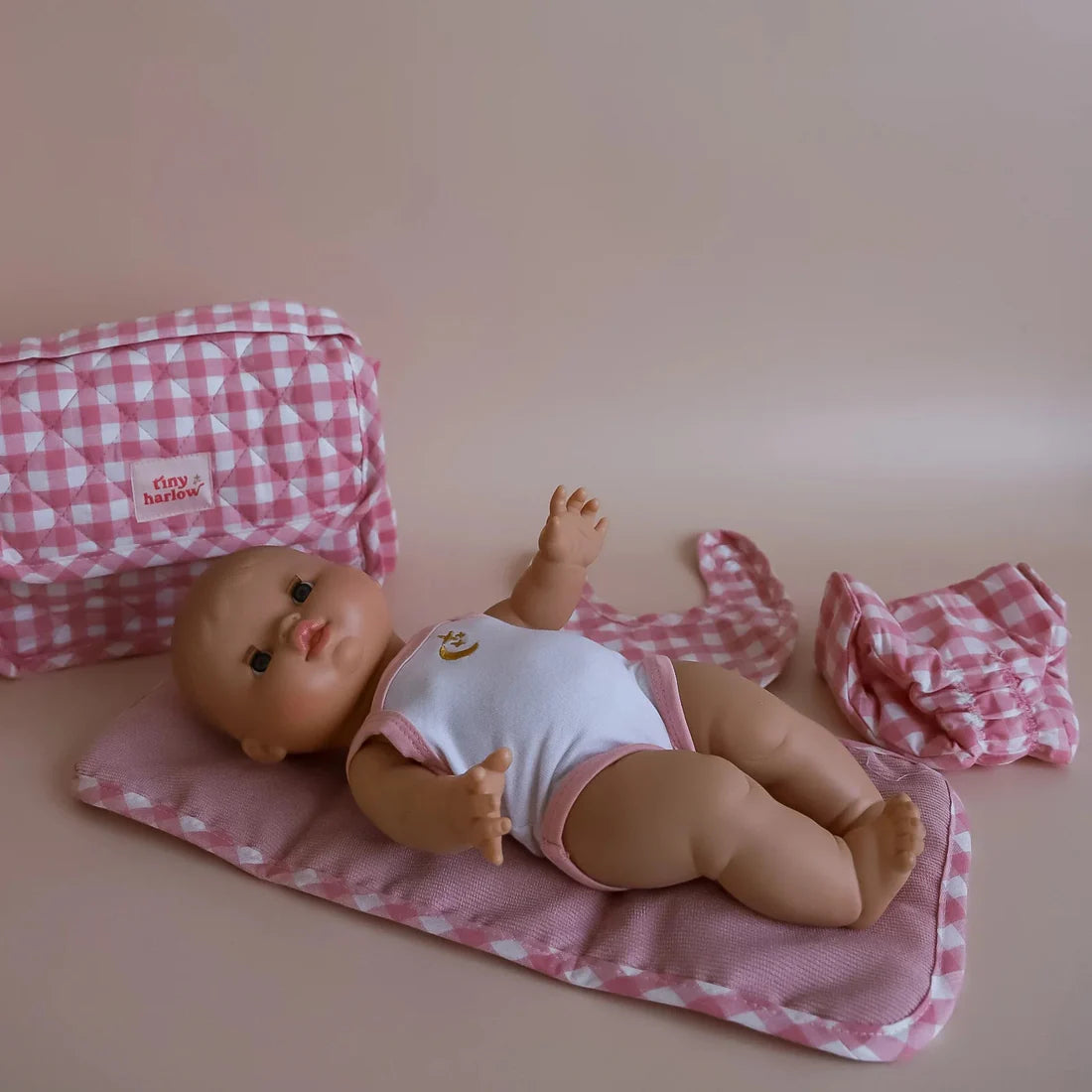 TINY HARLOW - NAPPY BAG SET - PINK GINGHAM