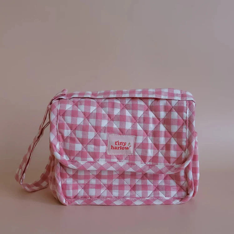 TINY HARLOW - NAPPY BAG SET - PINK GINGHAM