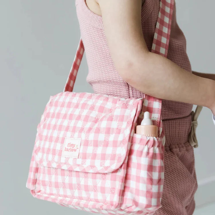 TINY HARLOW - NAPPY BAG SET - PINK GINGHAM