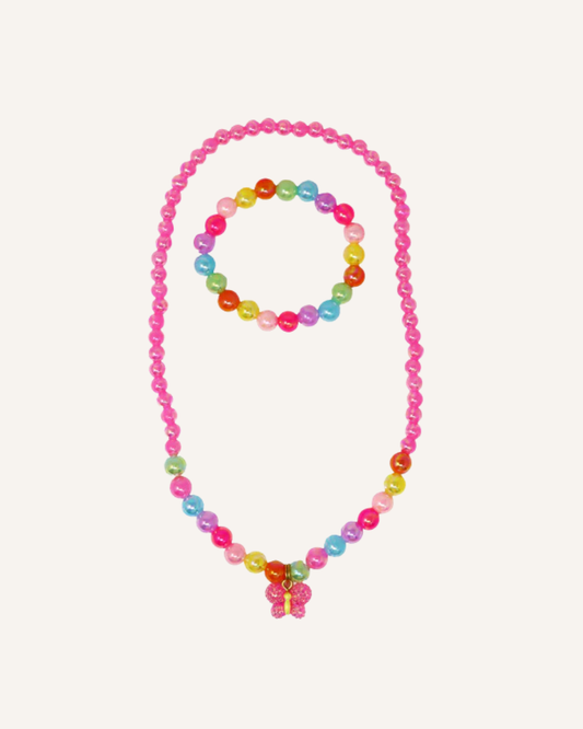 PINK POPPY - NECKLACE & BRACELET SET - SPARKLE BUTTERFLY