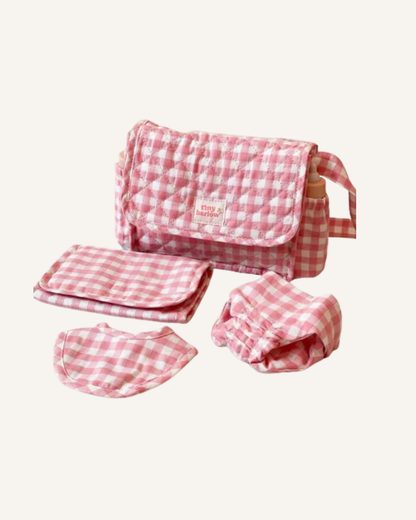 TINY HARLOW - NAPPY BAG SET - PINK GINGHAM
