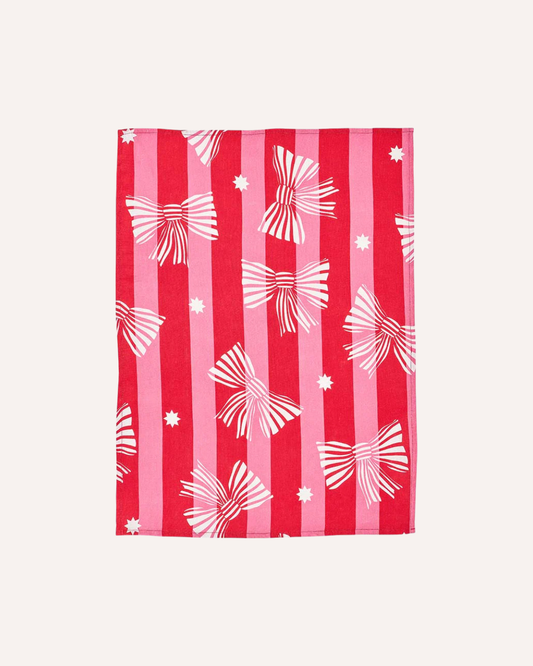 ANNABEL TRENDS - COTTON TEA TOWEL - RED STRIPE BOW