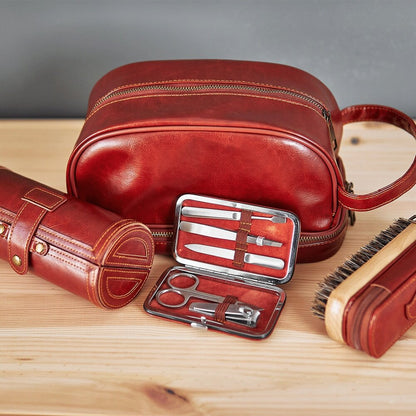ANNABEL TRENDS - GENTLEMAN'S TOILETRY BAG - DOUBLE COMPARTMENT PU LEATHER