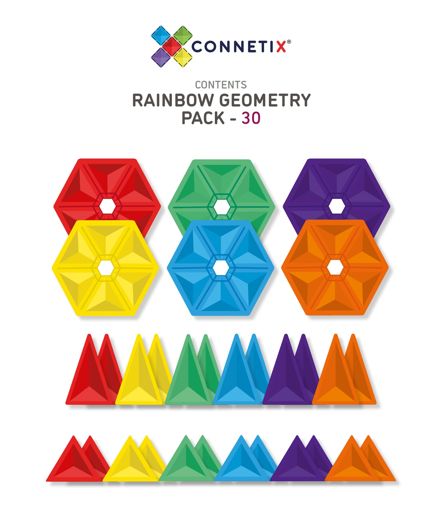 CONNETIX TILES - RAINBOW GEOMETRY PACK (30 Pieces)