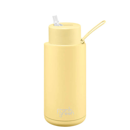 FRANK GREEN 1L CERAMIC DRINK BOTTLE WITH STRAW - BUTTERMILK