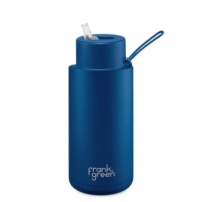 FRANK GREEN 1L CERAMIC DRINK BOTTLE WITH STRAW - DEEP OCEAN